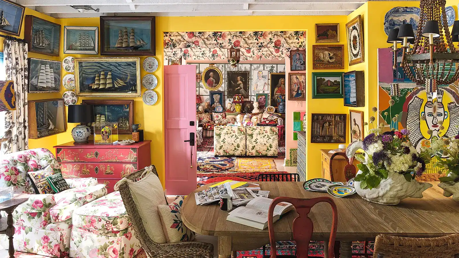 Fashion designer Johnson Hartig’s home is a dense, dayglo cornucopia, rich with chintz and chinoiserie